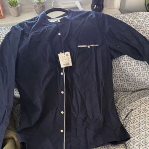 Pull&Bear Men's Navy Jacket with White Details